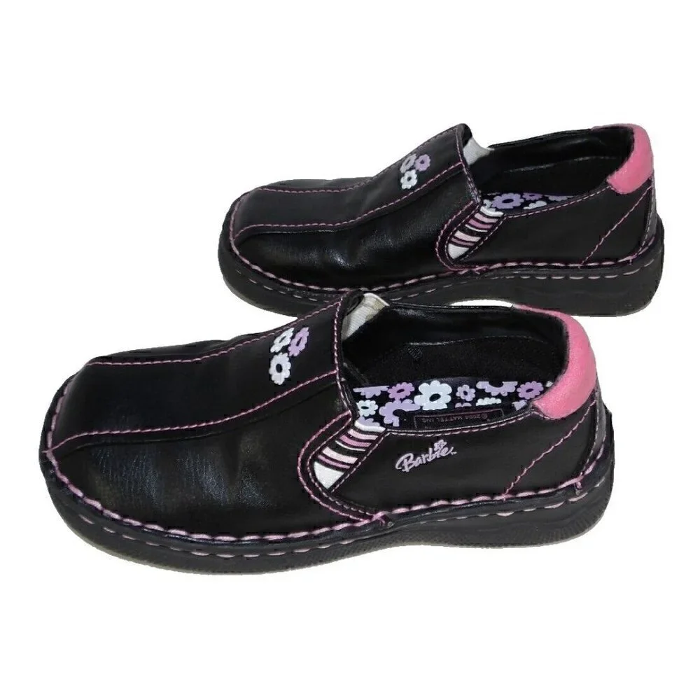 BUSTER BROWN black & pink girls BARBIE shoes sz 1.5 fits 7 3/4